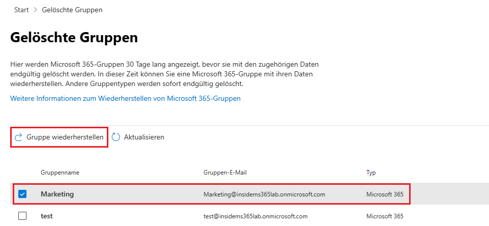 Gelöschtes Team wiederherstellen