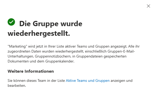 Gelöschtes Team wiederherstellen