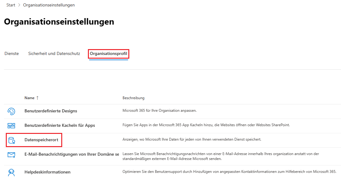 Datenspeicherort in Microsoft 365 einsehen