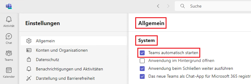 Microsoft Teams Autostart verwalten