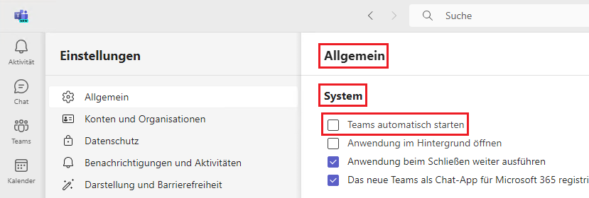 Microsoft Teams Autostart verwalten