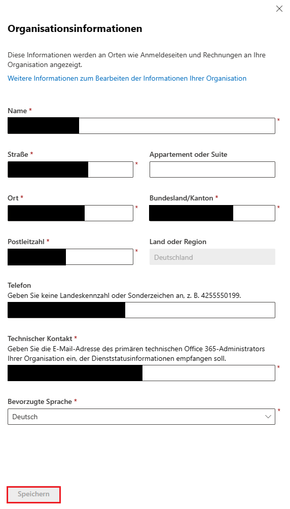 Organisationsinformationen in Microsoft 365 ändern