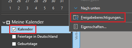 Outlook Kalender Berechtigung verwalten