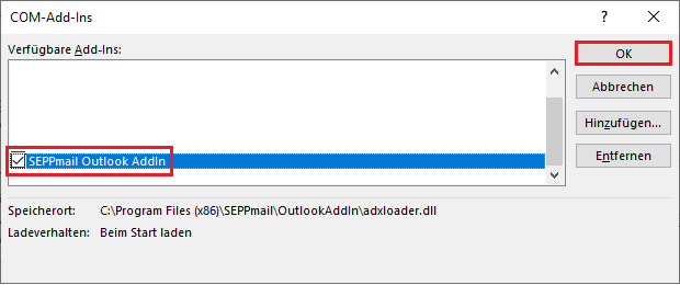 SEPPmail Outlook Add-In aktivieren