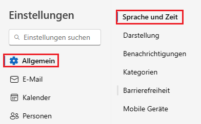 Sprache bei einem freigegebenem Postfach ändern