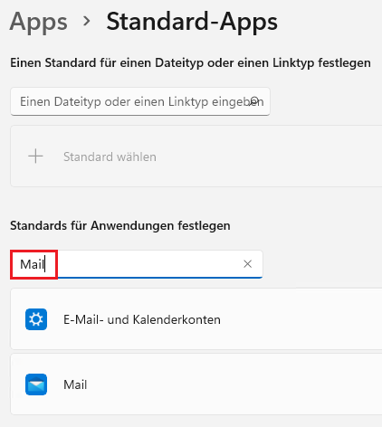 Standard E-Mail Programm festlegen