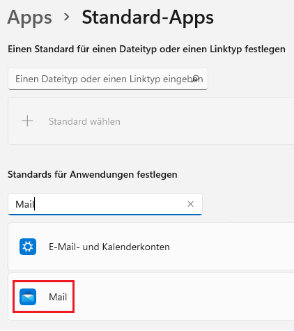 Standard E-Mail Programm festlegen