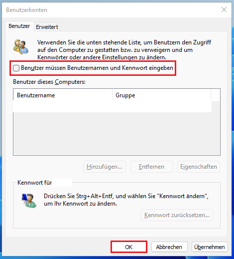 Automatische Anmeldung bei Windows 11 aktivieren