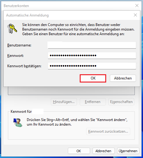 Automatische Anmeldung bei Windows 11 aktivieren