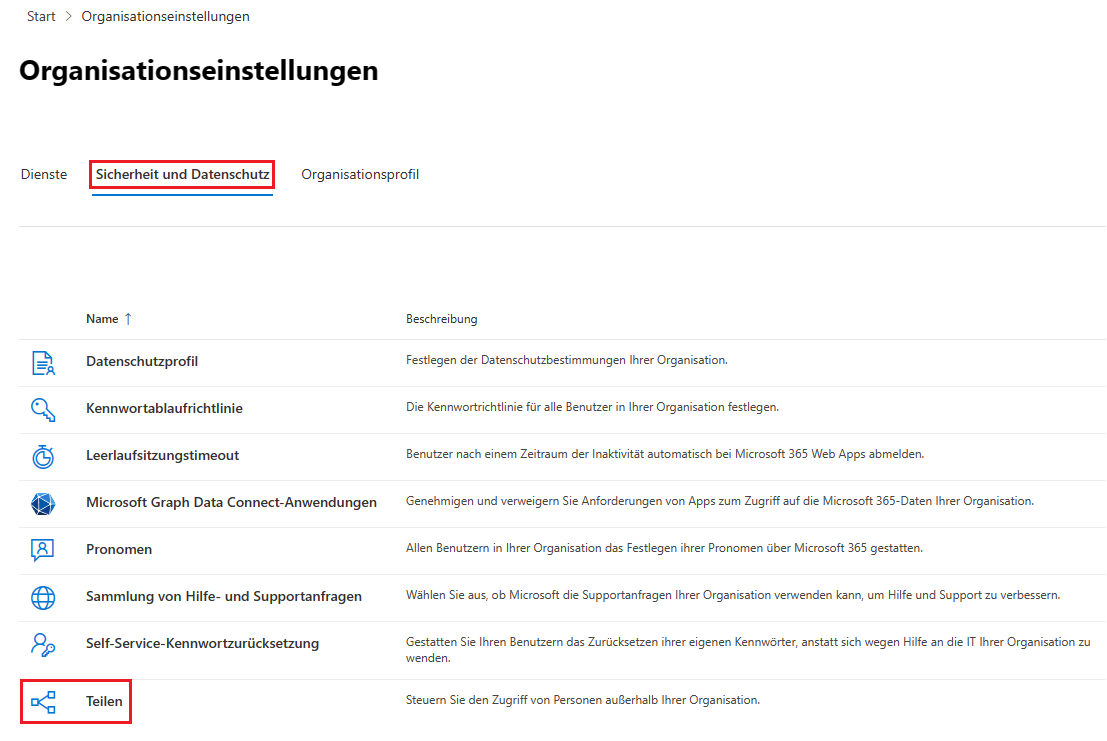 Zugriff von Personen außerhalb Ihrer Organisation in Microsoft 365 verwalten