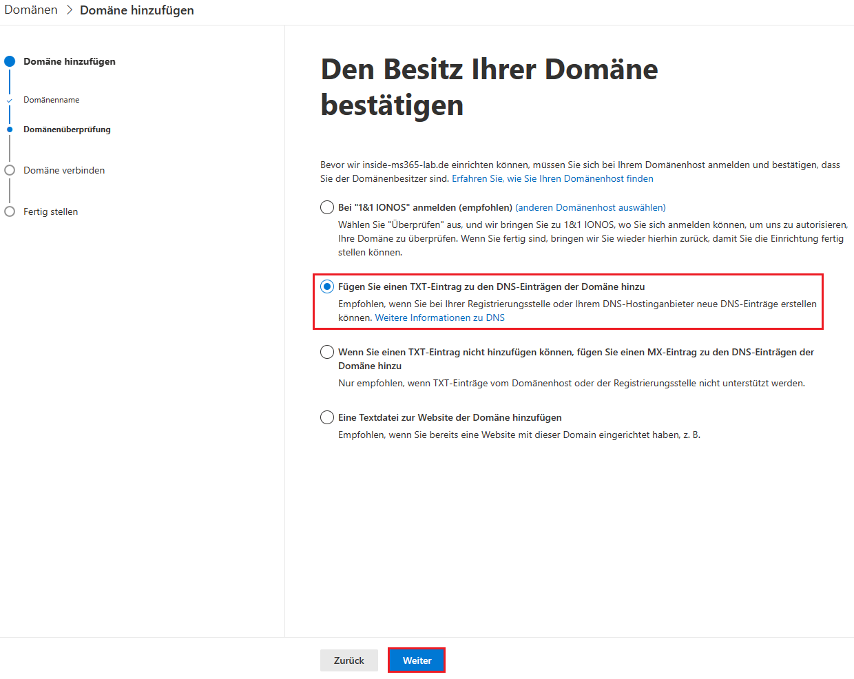 Domain in Microsoft 365 hinzufügen