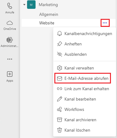 E-Mail-Adresse eines Teams Kanal abrufen