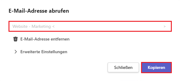E-Mail-Adresse eines Teams Kanal abrufen