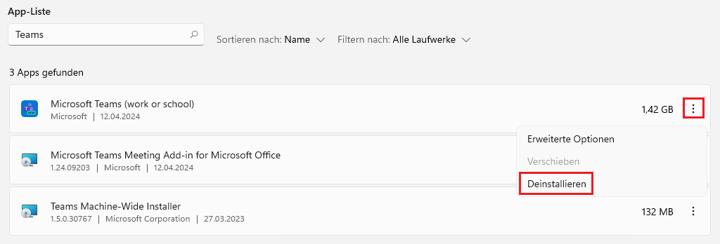 Microsoft Teams deinstallieren