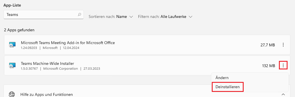 Microsoft Teams deinstallieren