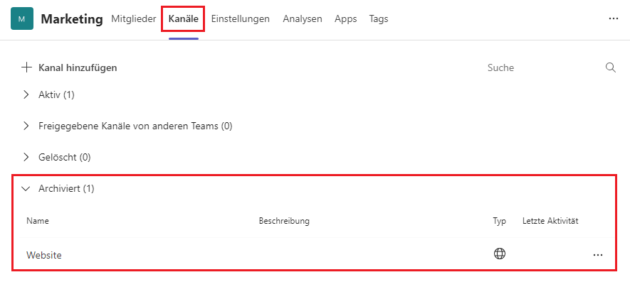 Teams Kanal archivieren