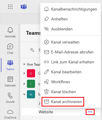 Teams Kanal archivieren