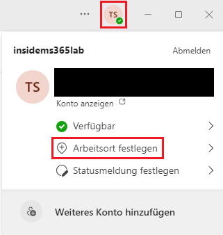 Arbeitsort in Microsoft Teams festlegen