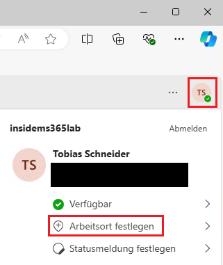 Arbeitsort in Microsoft Teams festlegen