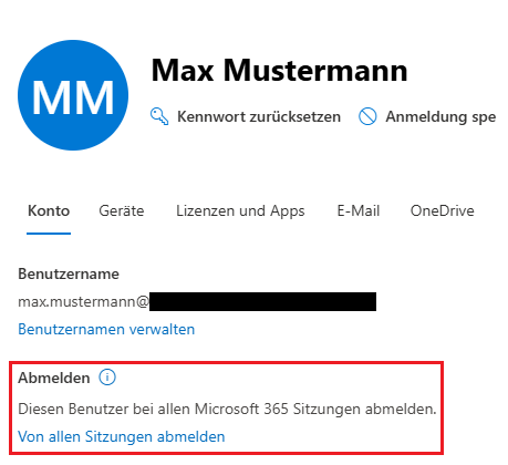 Benutzer bei allen Microsoft 365 Sitzungen abmelden