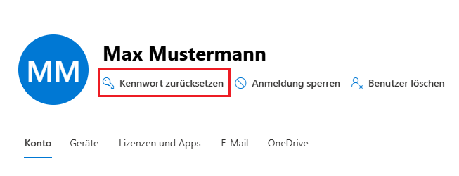 Benutzerkennwort in Microsoft 365 zurücksetzen