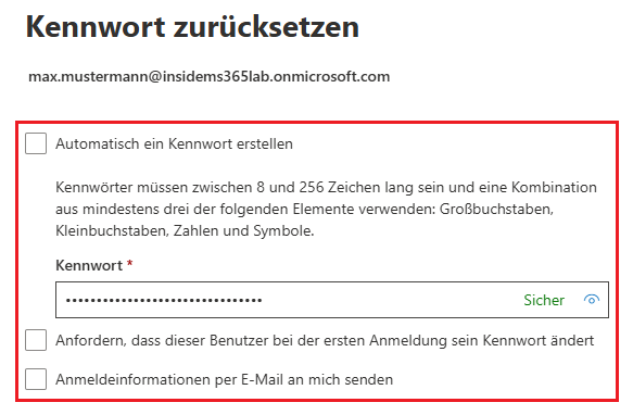 Benutzerkennwort in Microsoft 365 zurücksetzen
