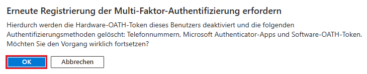 Erneute Registrierung der Microsoft MFA anfordern