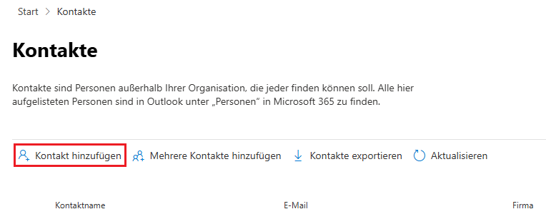 Kontakte in Microsoft 365 hinzufügen