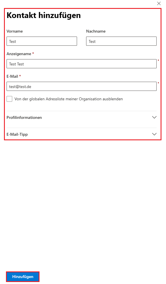 Kontakte in Microsoft 365 hinzufügen
