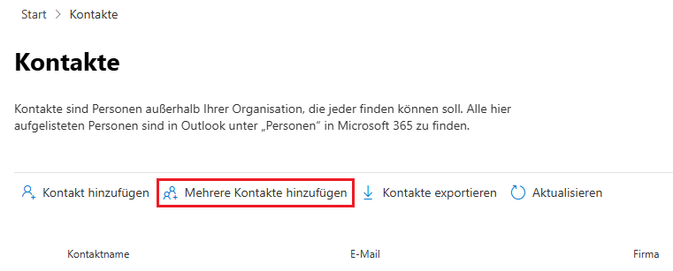 Kontakte in Microsoft 365 hinzufügen