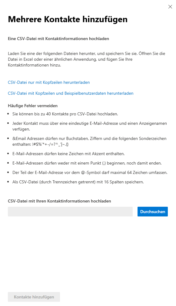 Kontakte in Microsoft 365 hinzufügen