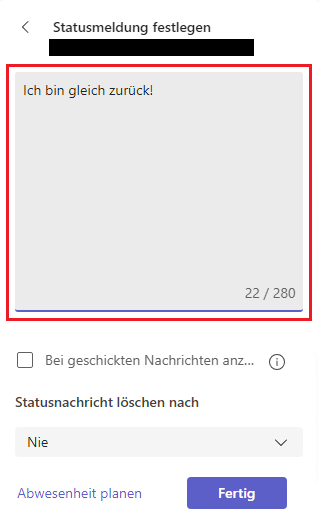 Statusmeldung in Microsoft Teams festlegen