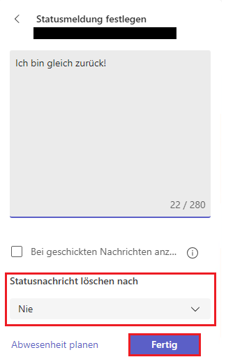Statusmeldung in Microsoft Teams festlegen