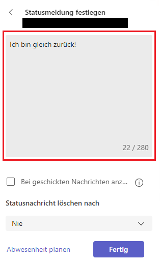 Statusmeldung in Microsoft Teams festlegen