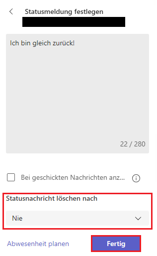 Statusmeldung in Microsoft Teams festlegen