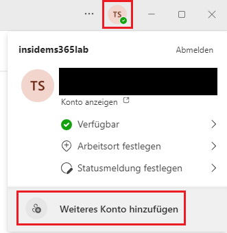 Weiteres Konto in Microsoft Teams hinzufügen