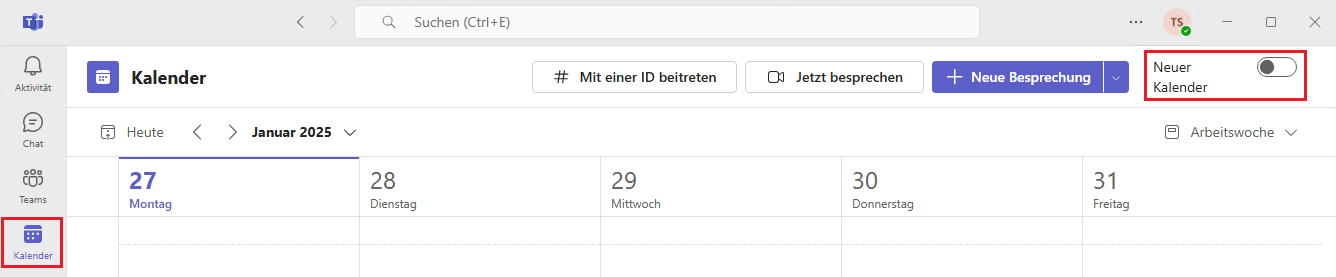 Neuer Kalender in Microsoft Teams aktivieren